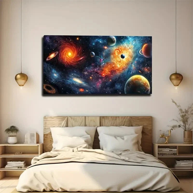 Bright Blue Planet Suitable Wall Art Canvas Office Home Room Framed 120x60cm