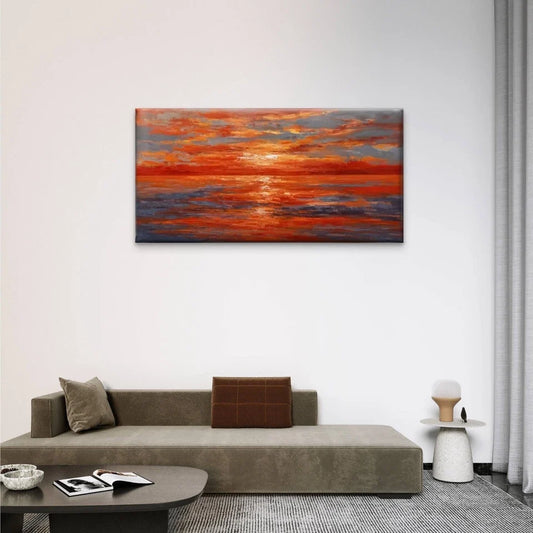 Ocean Sunset Nature Wall Art Canvas Office Home Room Framed 80x45cm