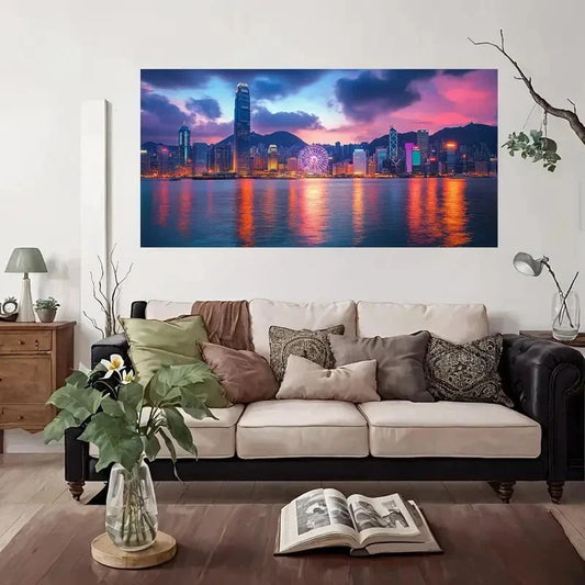 City Skyline Sunset Reflections Wall Art Canvas Office Home Room Framed 80x45cm