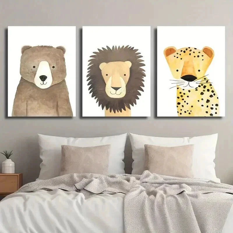 3pcs Bear Lion Cheetah Animal Art Drawing Wall Art Set Canvas Framed 40x60cm - High Quality Print 100% Australian Made Wall Canvas Ready to Hang
