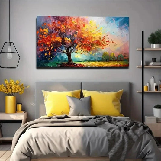 Vibrant Tree Colorful Leaves Wall Art Canvas Office Home Room Framed 120x60cm