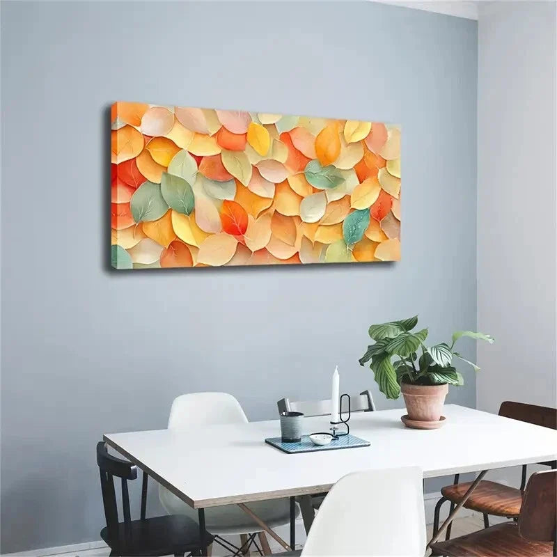 Vibrant Autumn-Inspired Leaf Wall Art Canvas Office Home Room Framed 120x60cm