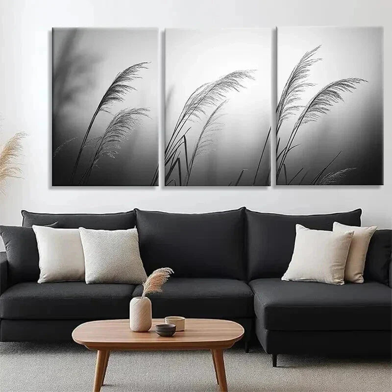 3pcs Minimalist Black and White Grass Perfect Wall Art Set Canvas Framed 40x60cm - High Quality Print 100% Australian Made Wall Canvas Ready to Hang