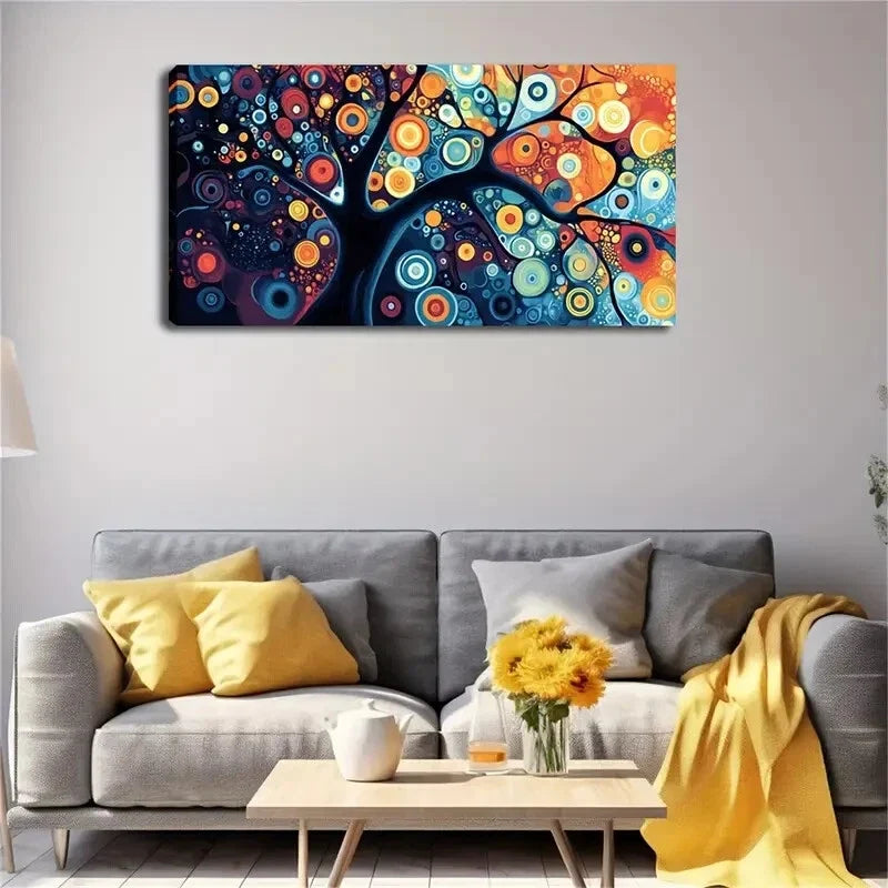 Vibrant Tree Circles Design Wall Art Canvas Office Home Room Framed 120x60cm