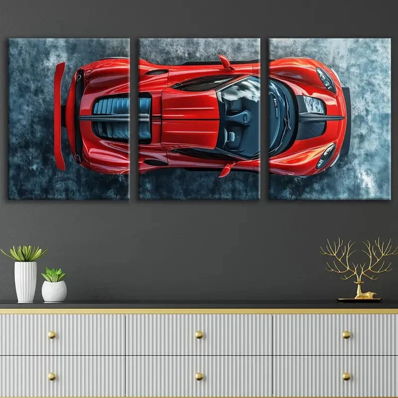 3pcs Vintage Red Cool Sports Cars Blue & White Wall Art Set Canvas Framed 40x60cm - High Quality Print 100% Australian Made Wall Canvas Ready to Hang