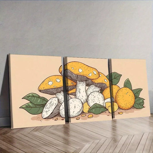 3pcs Mushrooms For Home Nature Leaves Wall Art Set Canvas Framed 40x60cm - High Quality Print 100% Australian Made Wall Canvas Ready to Hang