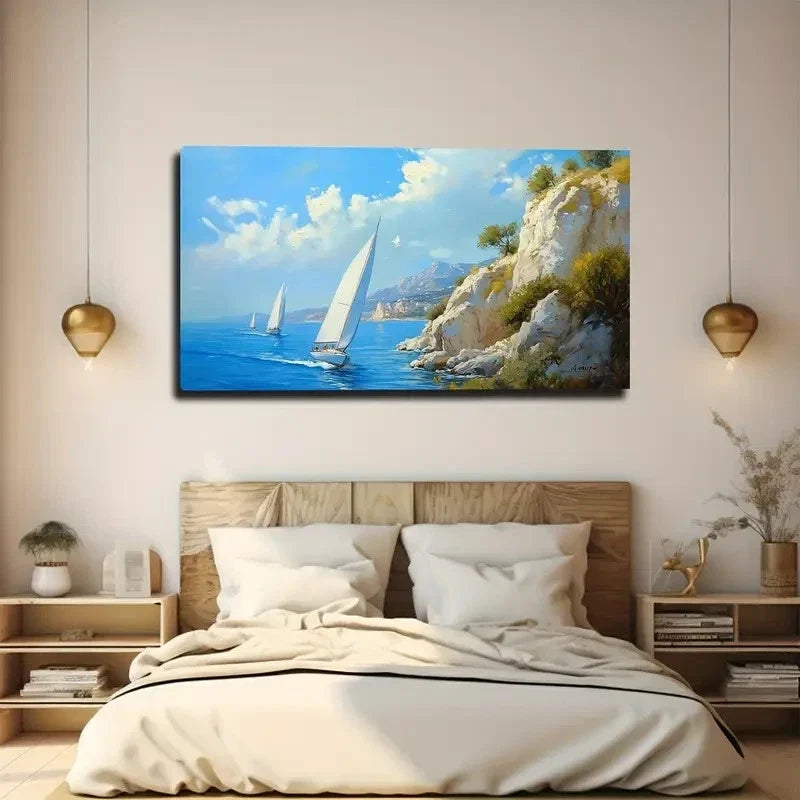 Sailing Race Nautical Wall Art Canvas Office Home Room Framed 120x60cm