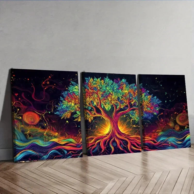3pcs Psychedelic Tree of Life Colorful Perfect Wall Art Set Canvas Framed 40x60cm - High Quality Print 100% Australian Made Wall Canvas Ready to Hang