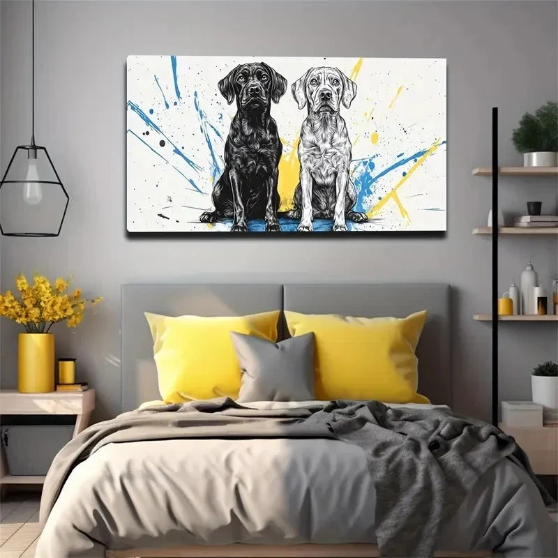 Two Cute Puppies Suitable Wall Art Canvas Office Home Room Framed 120x60cm