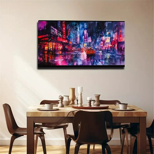 Cyberpunk Neon Cityscape Wall Art Canvas Office Home Room Framed 80x45cm