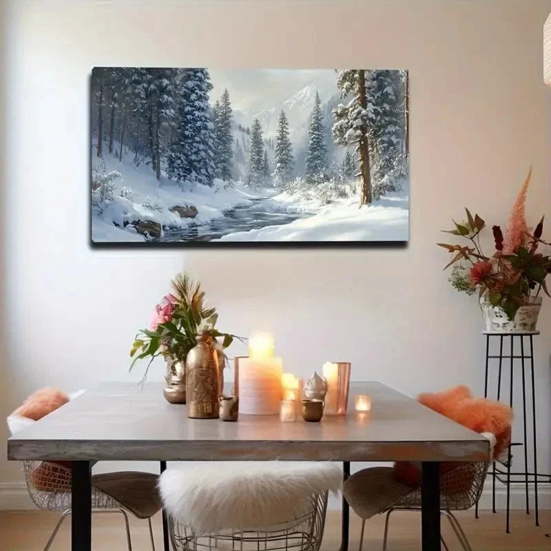 Serene Winter Snows Cape Trees Wall Art Canvas Office Home Room Framed 120x60cm