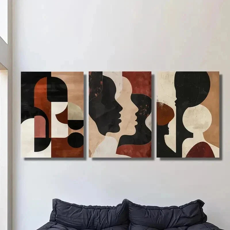 3pcs Red And Black Geometric Silhouette Wall Art Set Canvas Framed 40x60cm - High Quality Print 100% Australian Made Wall Canvas Ready to Hang