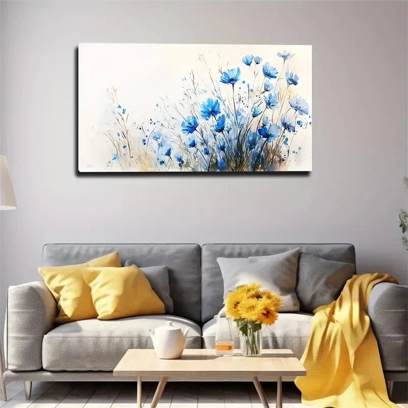 Blue Small Flowers Wall Art canvas office home room framed 120x60cm