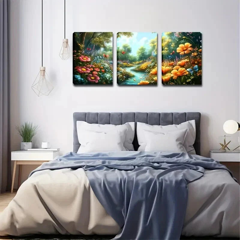 3pcs A Variety Of Flowers Romantic Style Wall Art Set Canvas Framed 40x60cm - High Quality Print 100% Australian Made Wall Canvas Ready to Hang