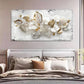 White & Golden Leaves Design Wall Art Canvas Office Home Room Framed 80x45cm