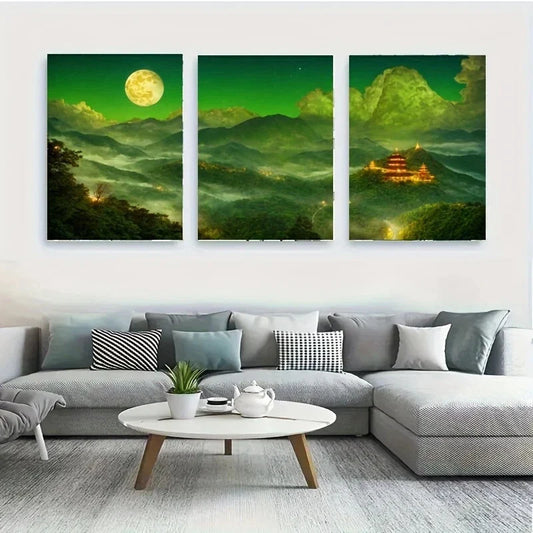 3pcs A Scenic Featuring a Pagoda Metal Print Ready to Hang Art