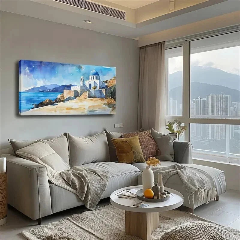 Romantic Seaside Scene Greenery Wall Art Canvas Office Home Room Framed 120x60cm