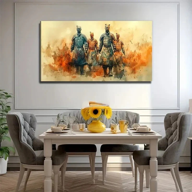 Terracotta Warriors Suitable Wall Art Canvas Office Home Room Framed 80x45cm