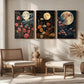 3pcs Moon and Flowers Wildflowers, and Forest Metal Print Ready to Hang Art