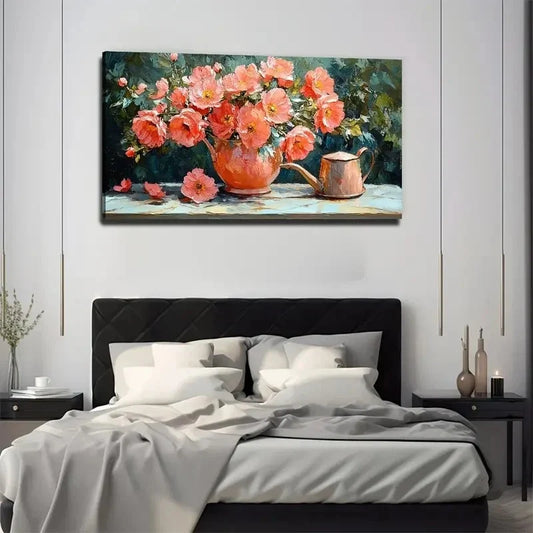 Pink Poppy Floral Vibrant Wall Art Canvas Office Home Room Framed 120x60cm