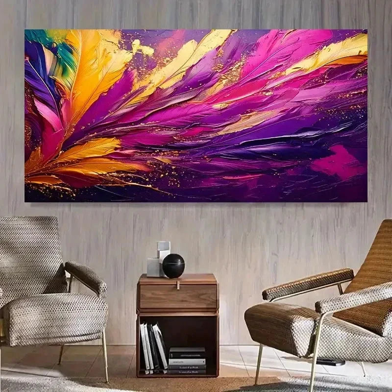 Vibrant Abstract Feather Wall Art Canvas Office Home Room Framed 120x60cm