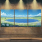 3pcs Green Meadows and White Daisies Perfect Wall Art Set Canvas Framed 40x60cm - High Quality Print 100% Australian Made Wall Canvas Ready to Hang