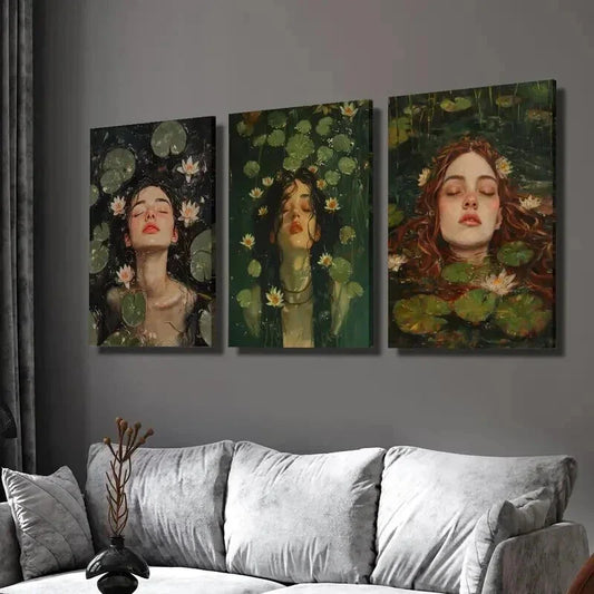 3pcs Mystical Women in the Tranquil Lake Wall Art Set Canvas Framed 40x60cm - High Quality Print 100% Australian Made Wall Canvas Ready to Hang