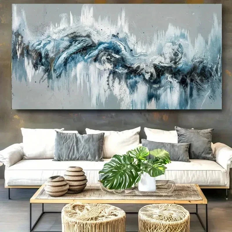Black Fluid Design Modern Wall Art Canvas Office Home Room Framed 120x60cm