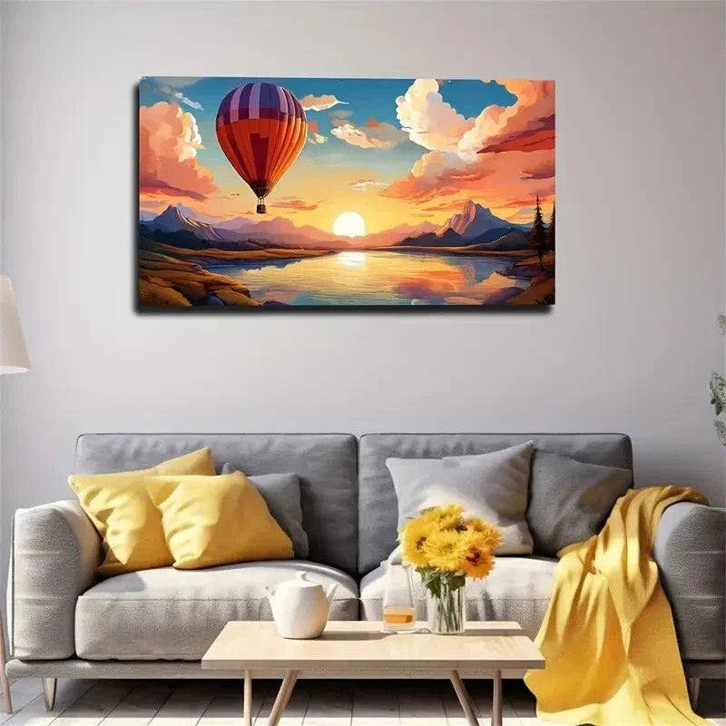 Romantic Hot Air Balloon Open Wall Art Canvas Office Home Room Framed 120x60cm