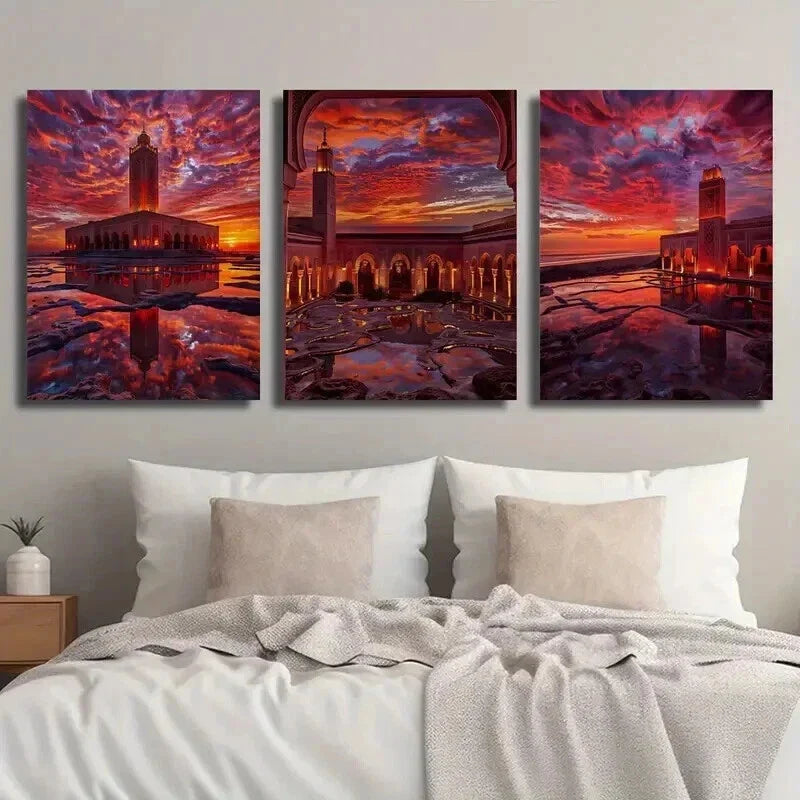 3pcs The Sunset Glow Reflections on The Water Wall Art Set Canvas Framed 40x60cm - High Quality Print 100% Australian Made Wall Canvas Ready to Hang
