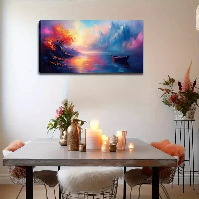 Serene Water Reflection Sunset Wall Art Canvas Office Home Room Framed 120x60cm