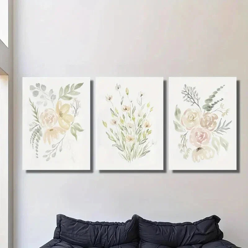 3pcs Watercolor Flower Painting with Plant Wall Art Set Canvas Framed 40x60cm - High Quality Print 100% Australian Made Wall Canvas Ready to Hang