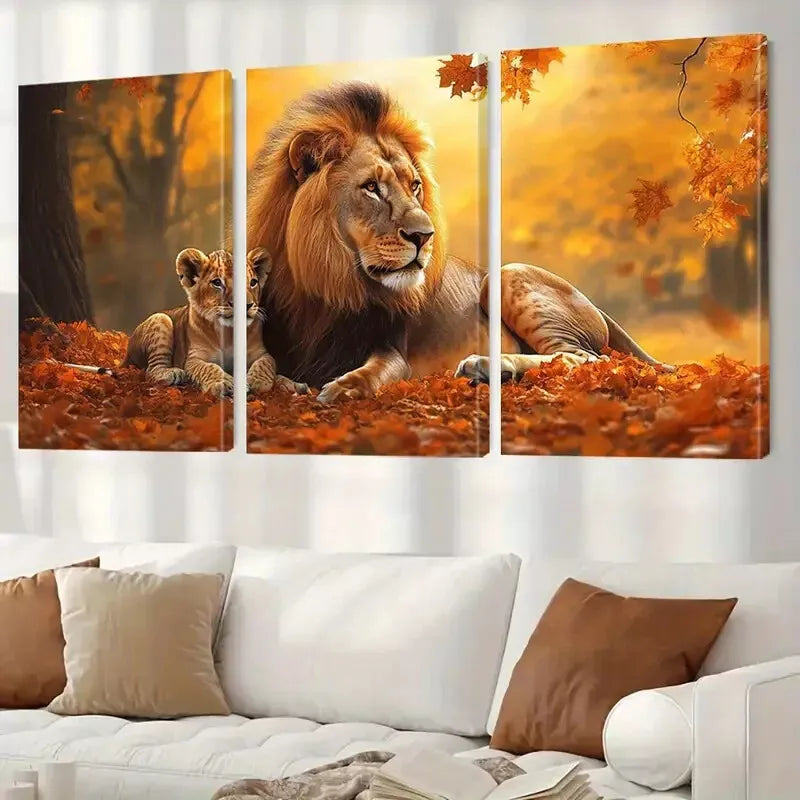 3pcs Decorative Peaceful Lion And Cub Aesthetic Wall Art Set Canvas Framed 40x60cm - High Quality Print 100% Australian Made Wall Canvas Ready to Hang