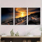 3pcs Sunset Beach Serene Ocean & Rocky Shoreline Wall Art Set Canvas Framed 40x60cm - High Quality Print 100% Australian Made Wall Canvas Ready to Hang