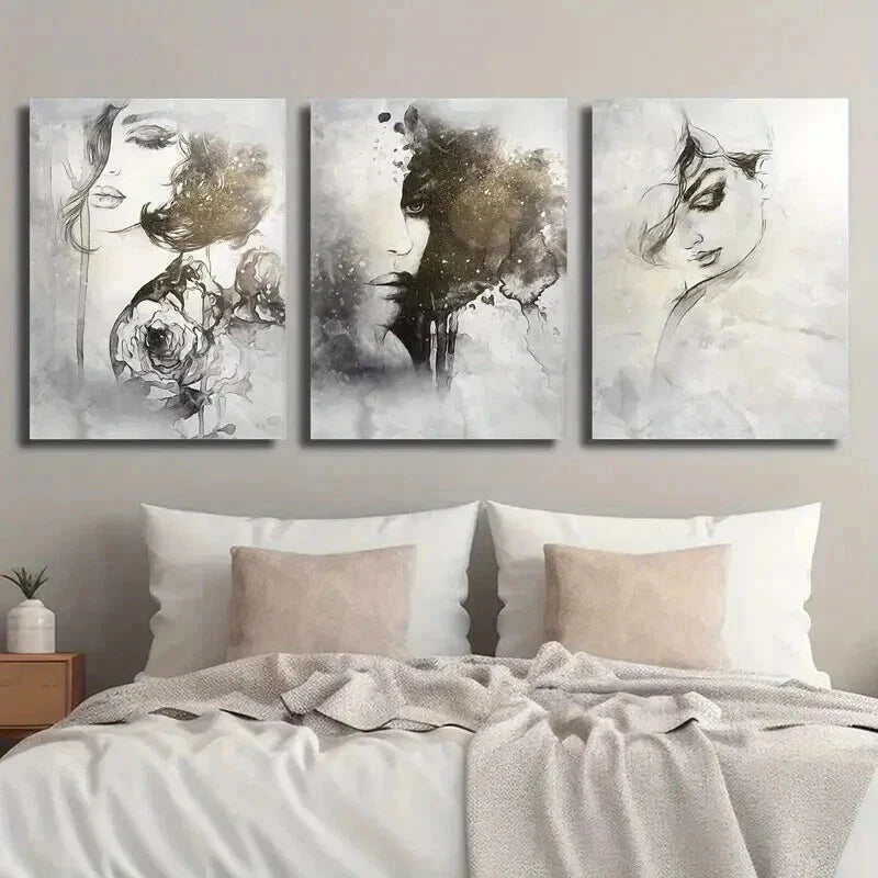 3pcs Mysterious Female Portrait Painting Wall Art Set Canvas Framed 40x60cm - High Quality Print 100% Australian Made Wall Canvas Ready to Hang