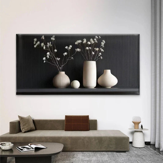 Minimalist Dried Floral Wall Art Canvas Office Home Room Framed 80x45cm