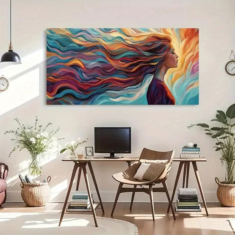 Vibrant Abstract Hair Modern Wall Art Canvas Office Home Room Framed 120x60cm