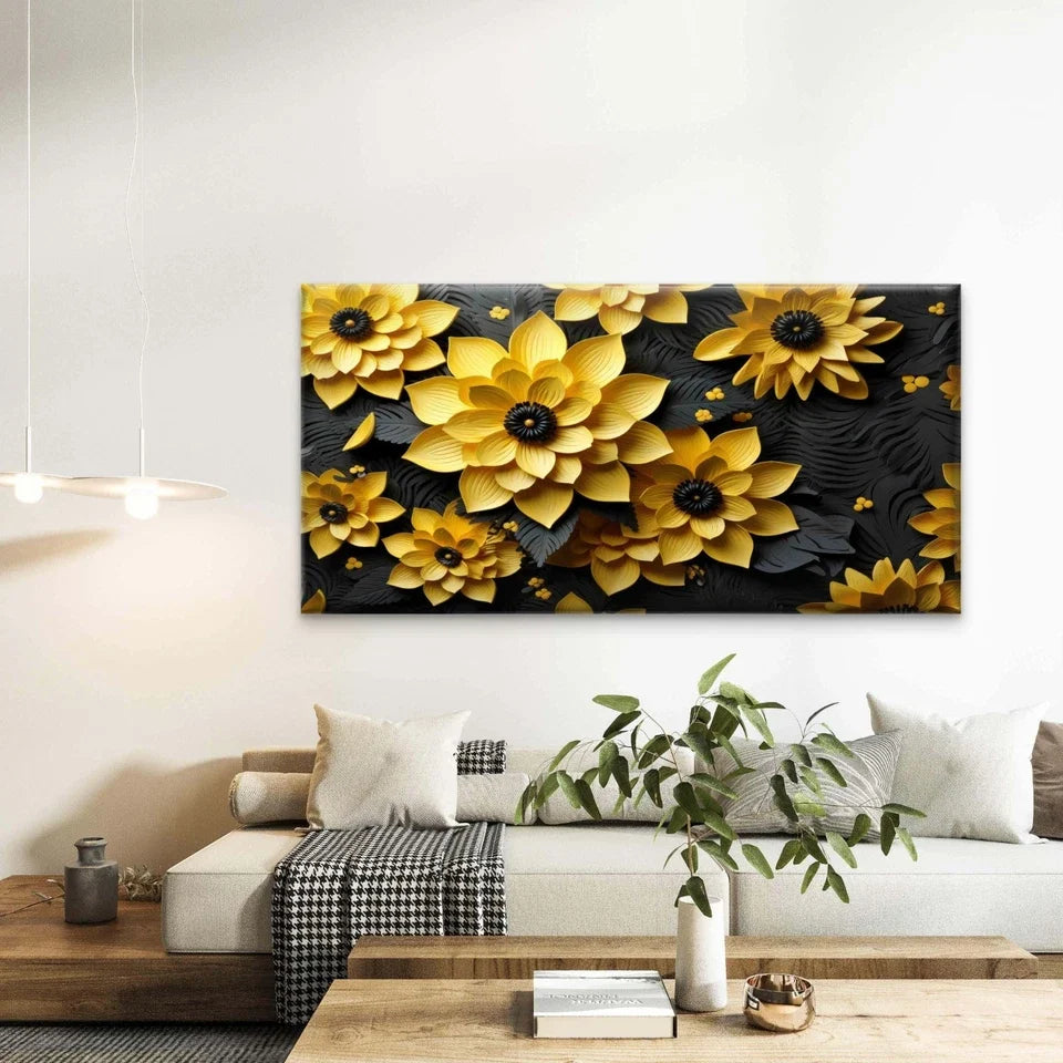 Vibrant Yellow Sunflowers Bloom Wall Art Canvas Office Home Room Framed 80x45cm