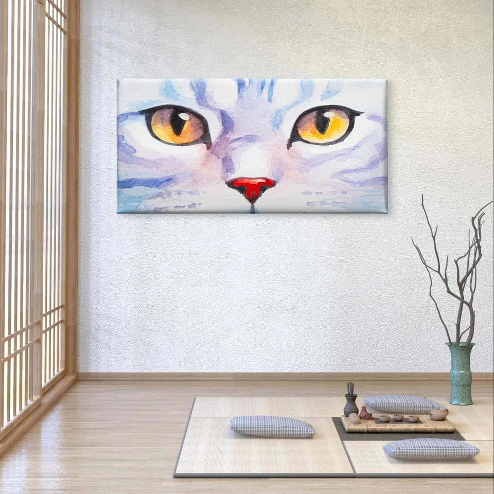Watercolour Cat Eyes Cute Feline Pet Wall Art Canvas Office Home Framed 120x60cm
