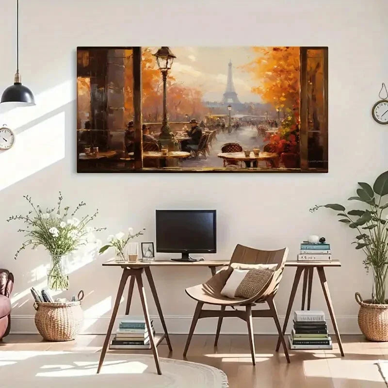 Classic Autumn Cityscape Retro Wall Art Canvas Office Home Room Framed 120x60cm