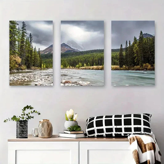3pcs Serene Forest and Water Landscape Metal Print Ready to Hang Art