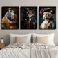 3pcs Hippopotamus Lion Cheetah Wearing Clothes Wall Art Set Canvas Framed 40x60cm - High Quality Print 100% Australian Made Wall Canvas Ready to Hang