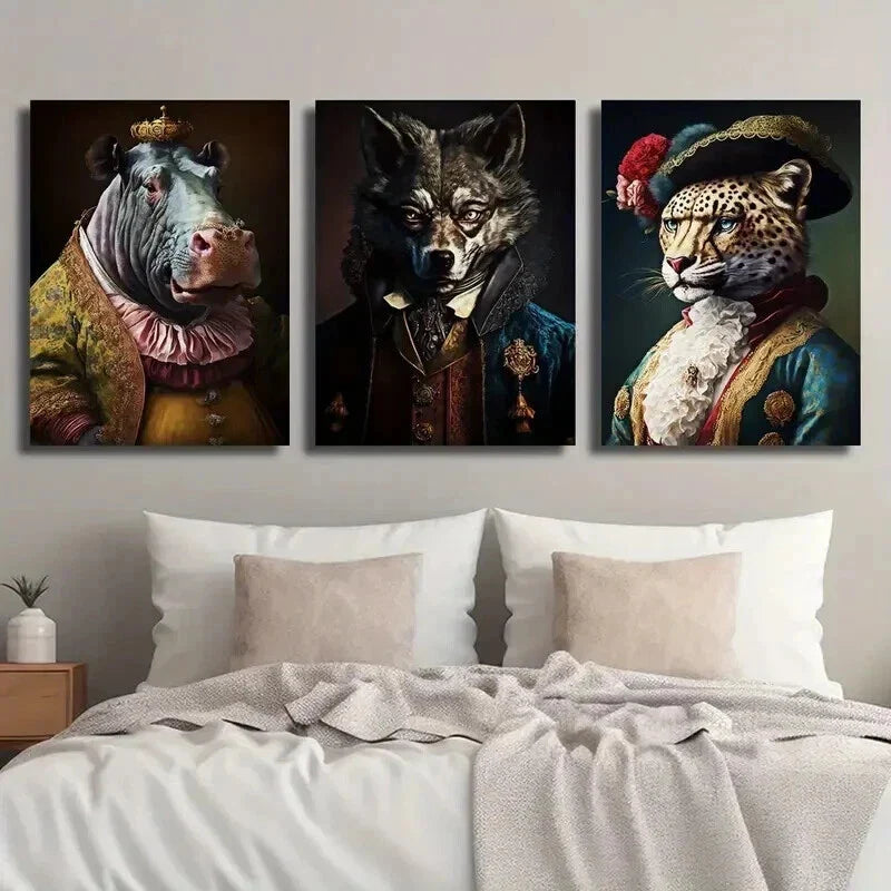 3pcs Hippopotamus Lion Cheetah Wearing Clothes Wall Art Set Canvas Framed 40x60cm - High Quality Print 100% Australian Made Wall Canvas Ready to Hang
