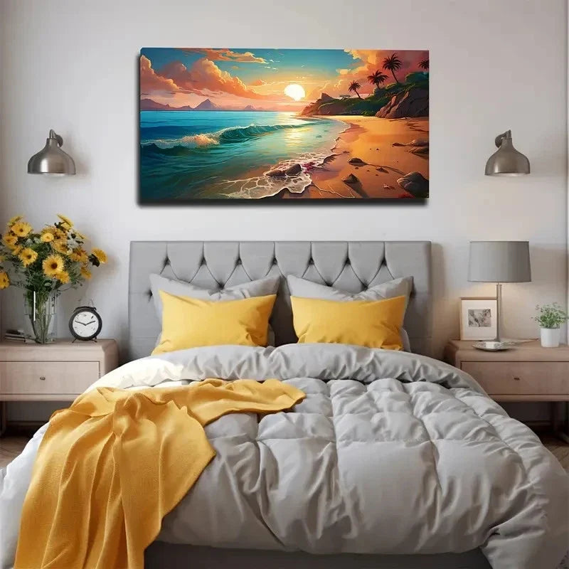 Attractive Beach Sunset Wall Art Canvas Office Home Room Framed 120x60cm