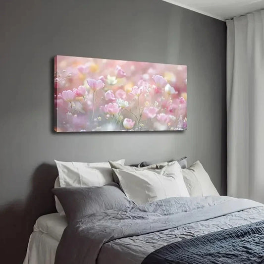 Minimalist Pink White Flower Wall Art Canvas Office Home Room Framed 120x60cm