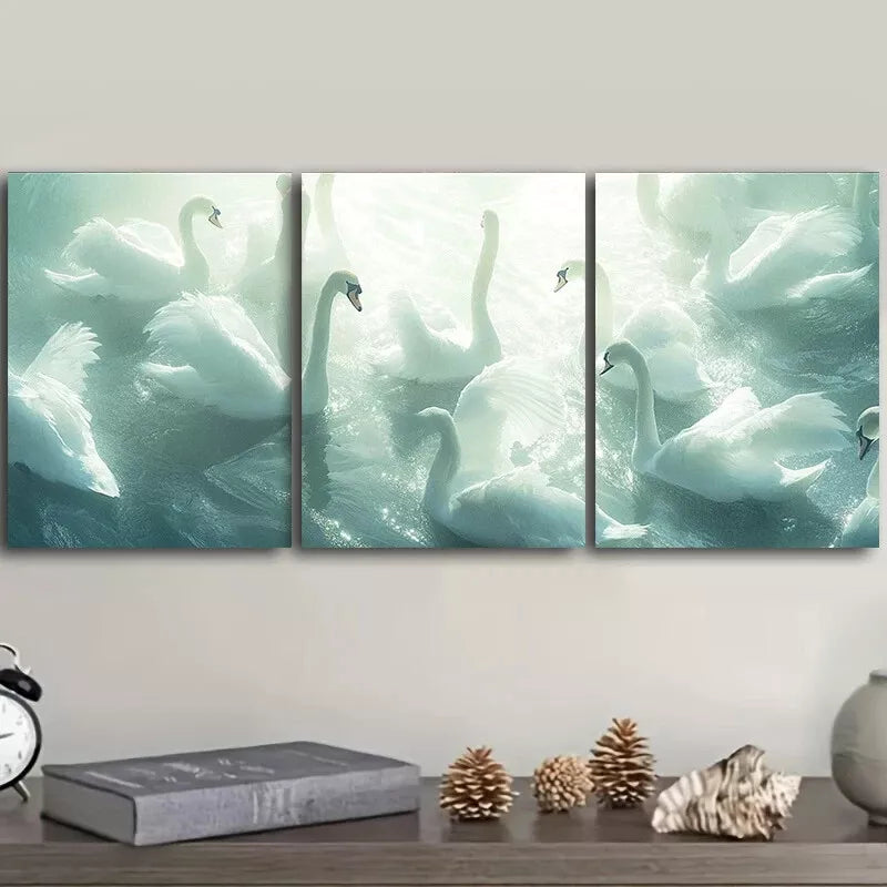 3pcs Elegant Swans on Water Wall Art Set Canvas Framed 40x60cm - High Quality Print 100% Australian Made Wall Canvas Ready to Hang