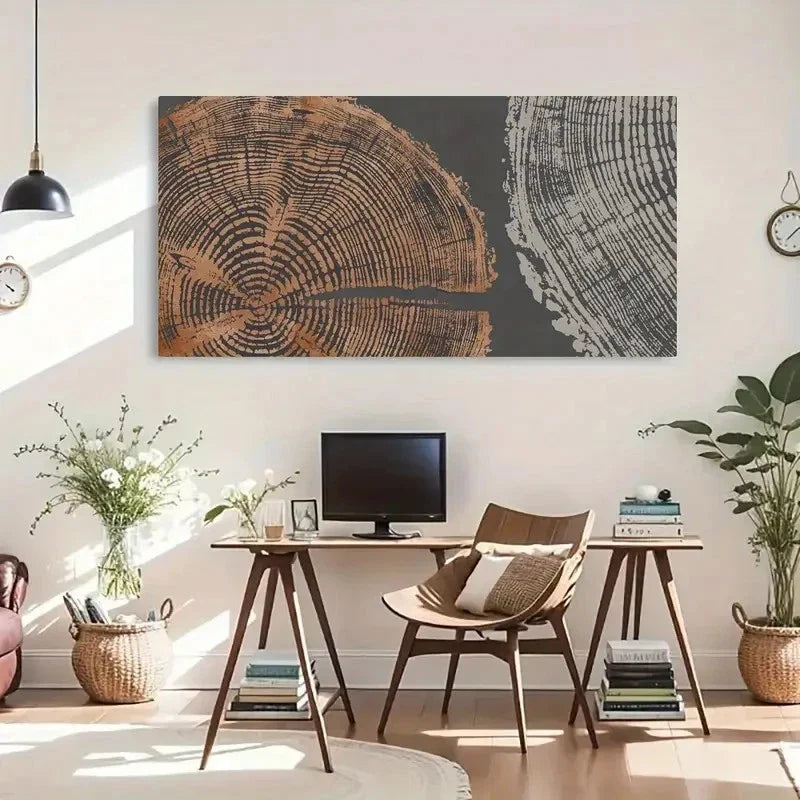 Vintage Tree Rings Aesthetic Wall Art Canvas Office Home Room Framed 120x60cm