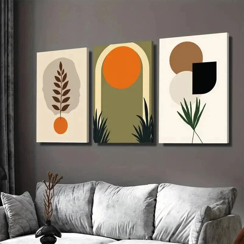 3pcs Boho Style Modern Abstract Green Wall Art Set Canvas Framed 40x60cm - High Quality Print 100% Australian Made Wall Canvas Ready to Hang
