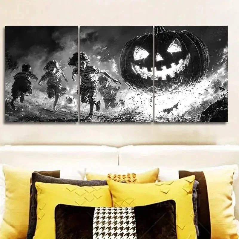 3pcs Giant pumpkins and kids Metal Print Ready to Hang Art