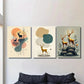 3pcs Golden and Black Deer, Pine Trees Metal Print Ready to Hang Art